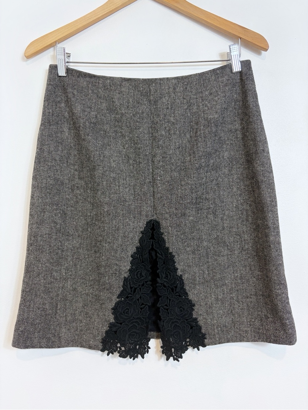 Agnes B Paris Crochet Floral Lace Split Front Wool Blend Skirt